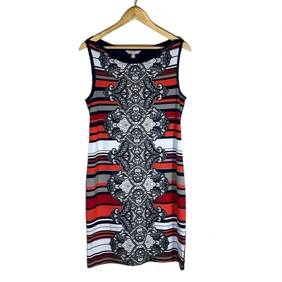 Banana Republic Geometric Print Shift Midi Dress Size Medium Casual Work Office - Picture 1 of 6